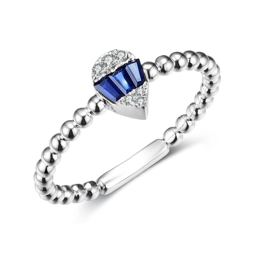 Baguette Diamond Blue Sapphire Ring White Gold